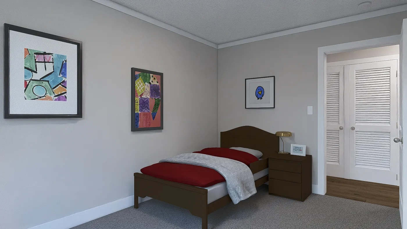 The UNDER PRESSURE Guest Bedroom. This Manufactured Mobile Home features 3 bedrooms and 2 baths.