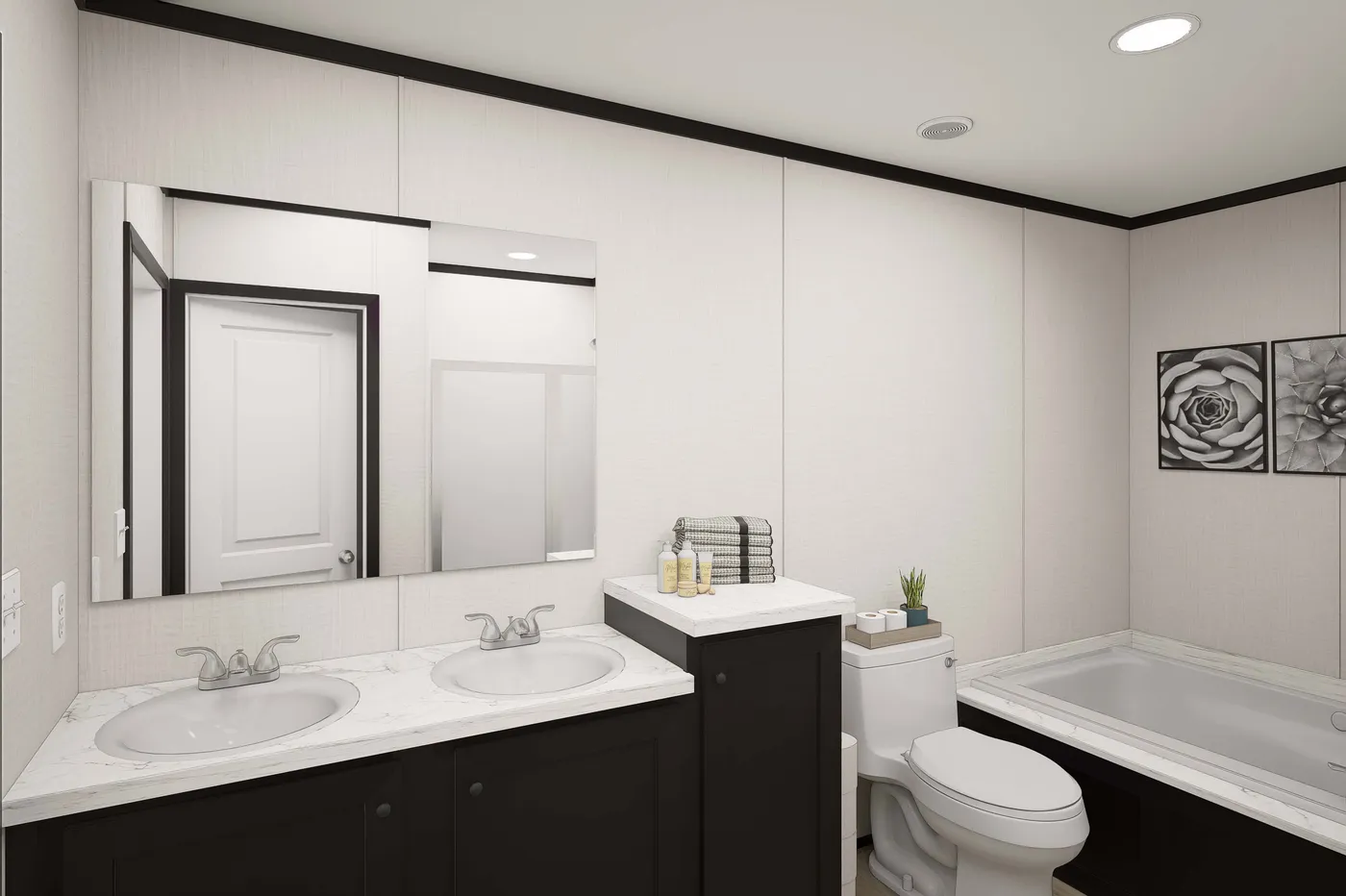 The PLATINUM ANNIVERSARY Primary Bathroom. This Manufactured Mobile Home features 3 bedrooms and 2 baths.