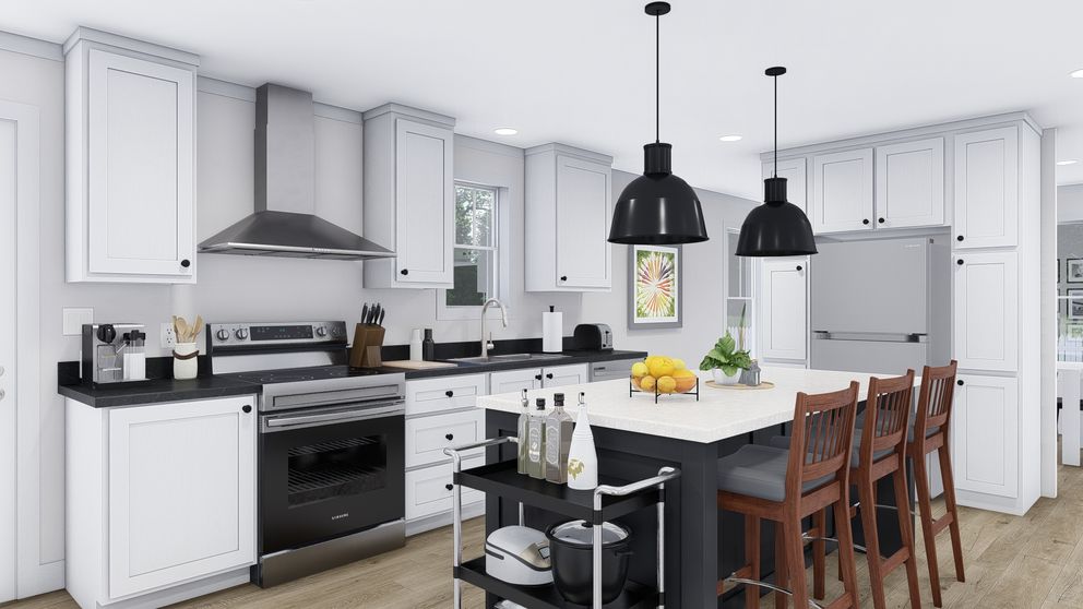 The STAYIN' ALIVE Kitchen. This Manufactured Mobile Home features 3 bedrooms and 2 baths.