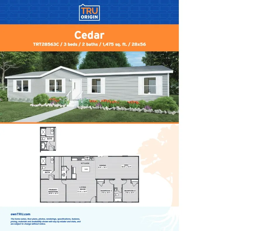 TRU Homes CEDAR – 3 Bed 2 Bath for only $75,900. image