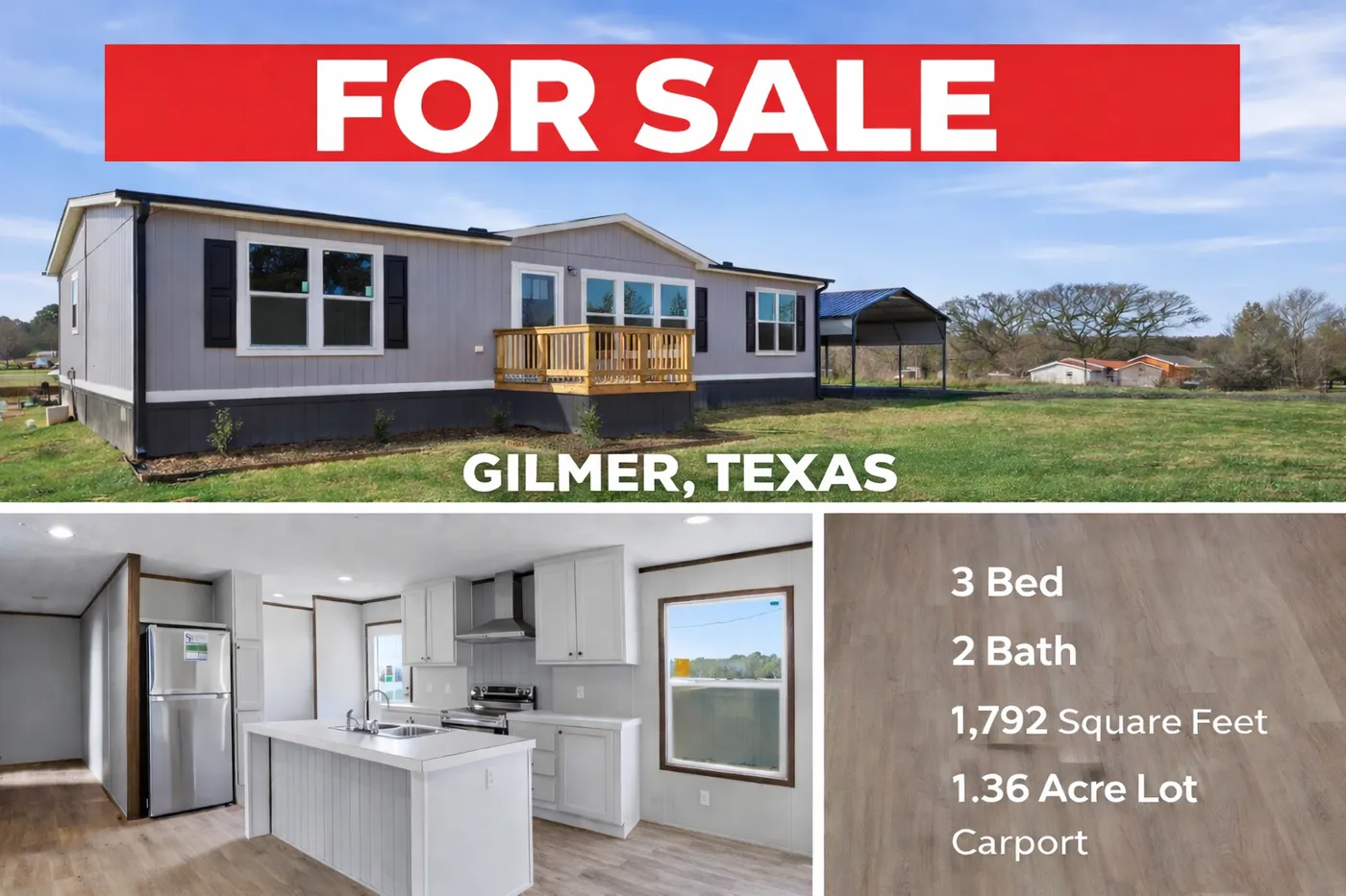 Home on 1.36 Acres is Gilmer, Texas