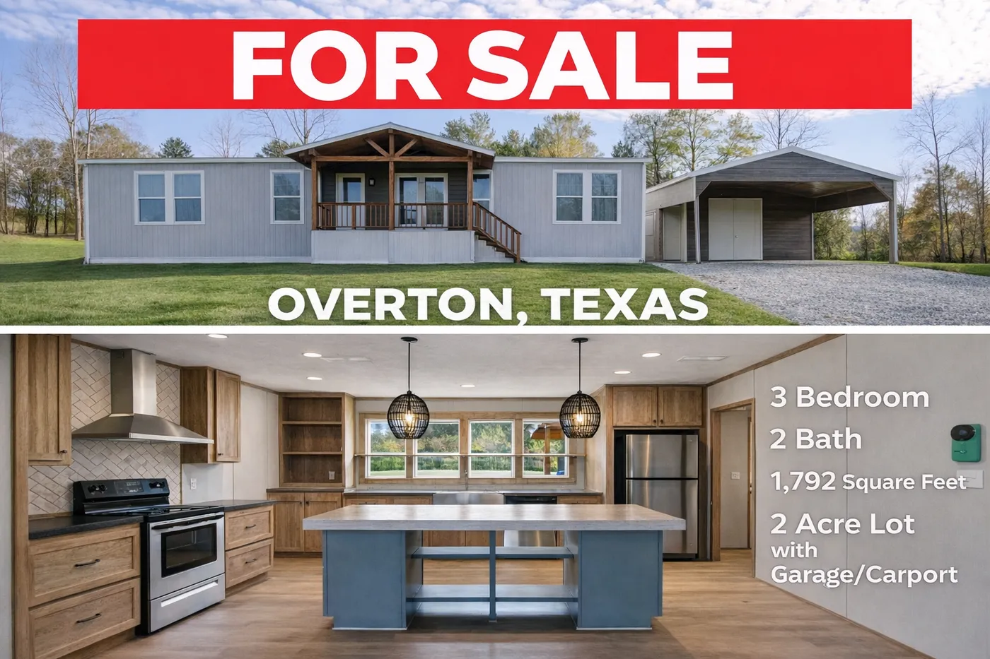 Home on 2 Acres in Overton, Texas