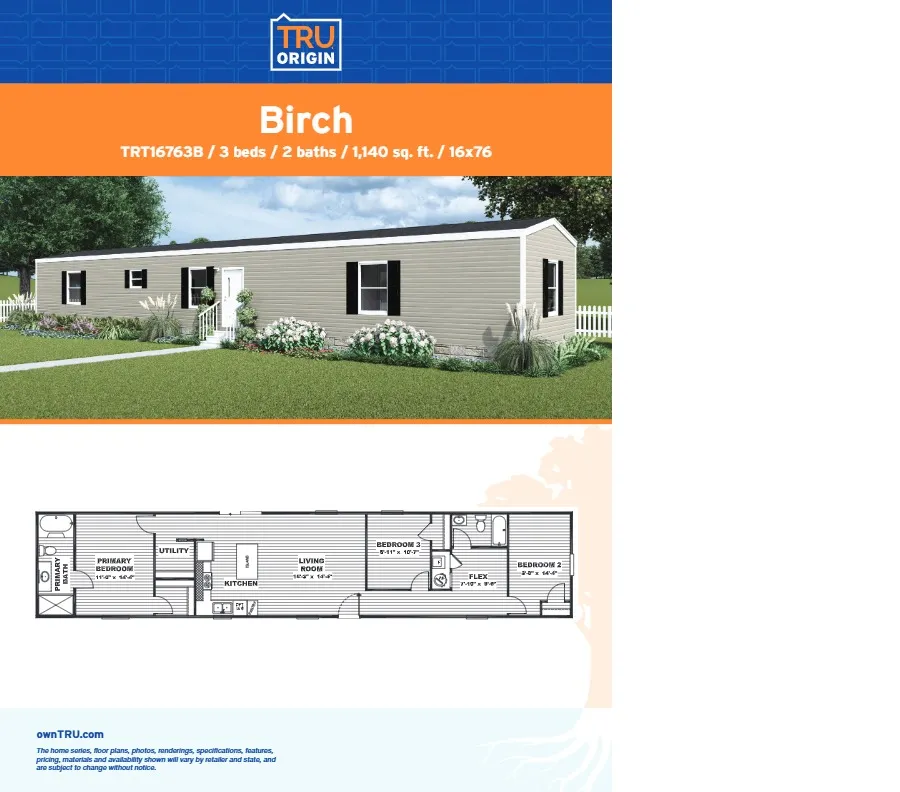 TRU Homes BIRCH – 3 Bed 2 Bath for only $54,900.