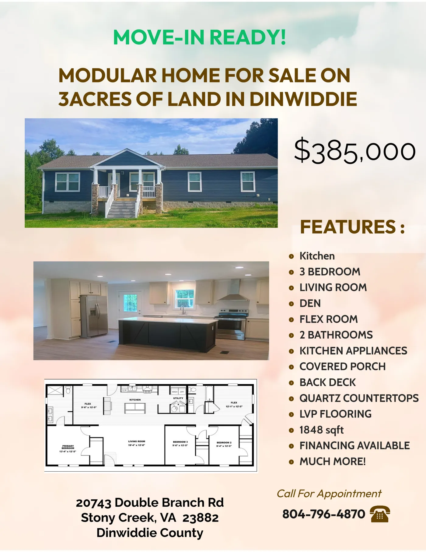 Move In Ready Modular Home in Dinwiddie VA