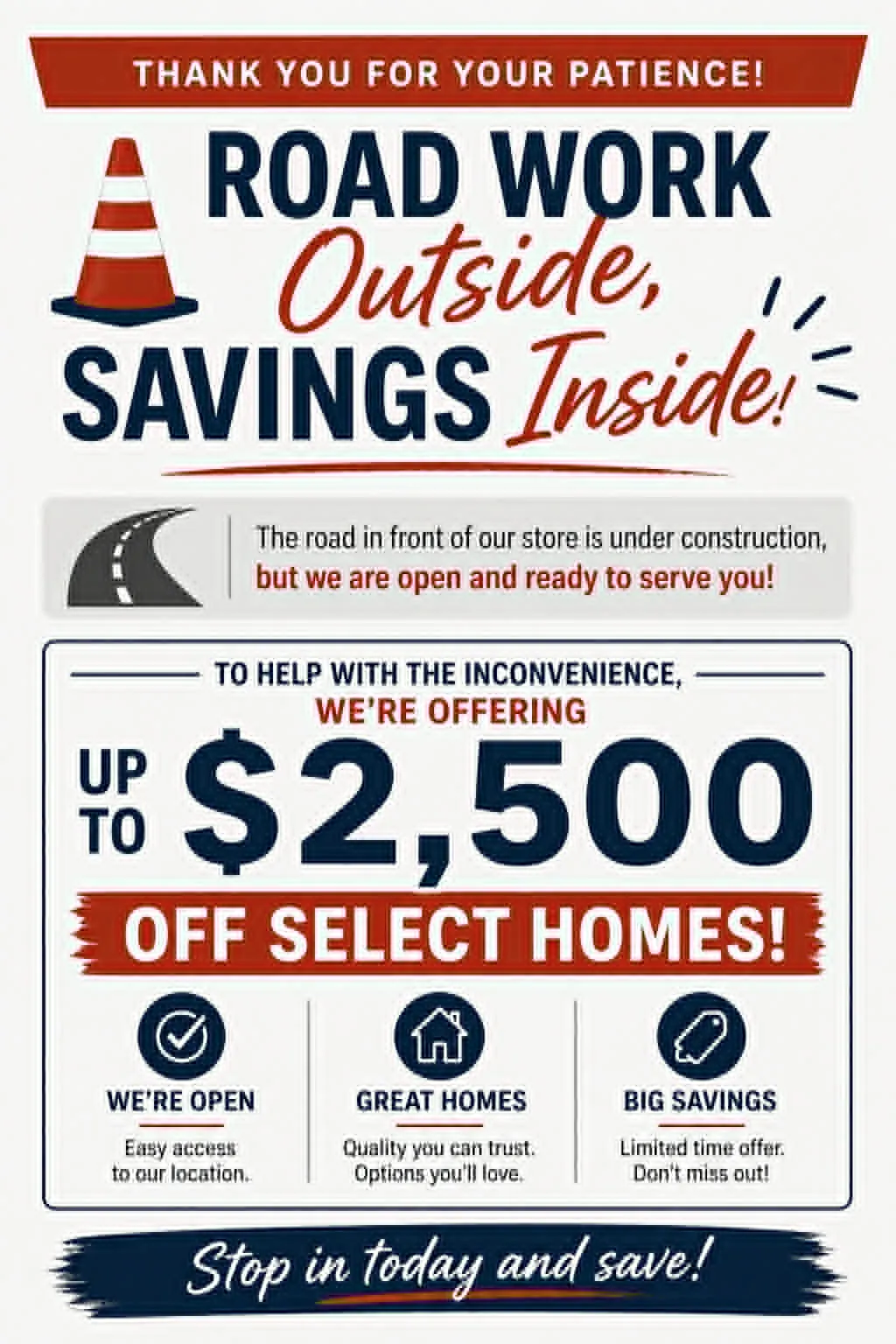 Road work outside Savings inside! image
