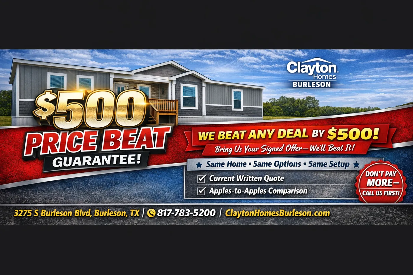 PRICE BEAT GUARANTEE BY $500.00