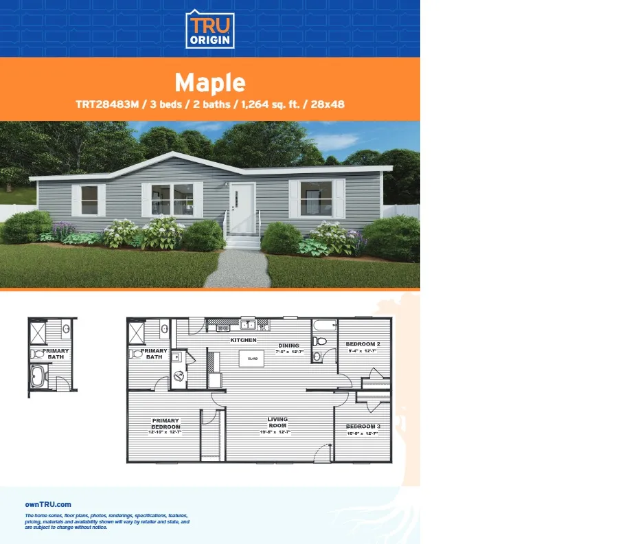 TRU Homes MAPLE – 3 Bed 2 Bath for only $66,900.