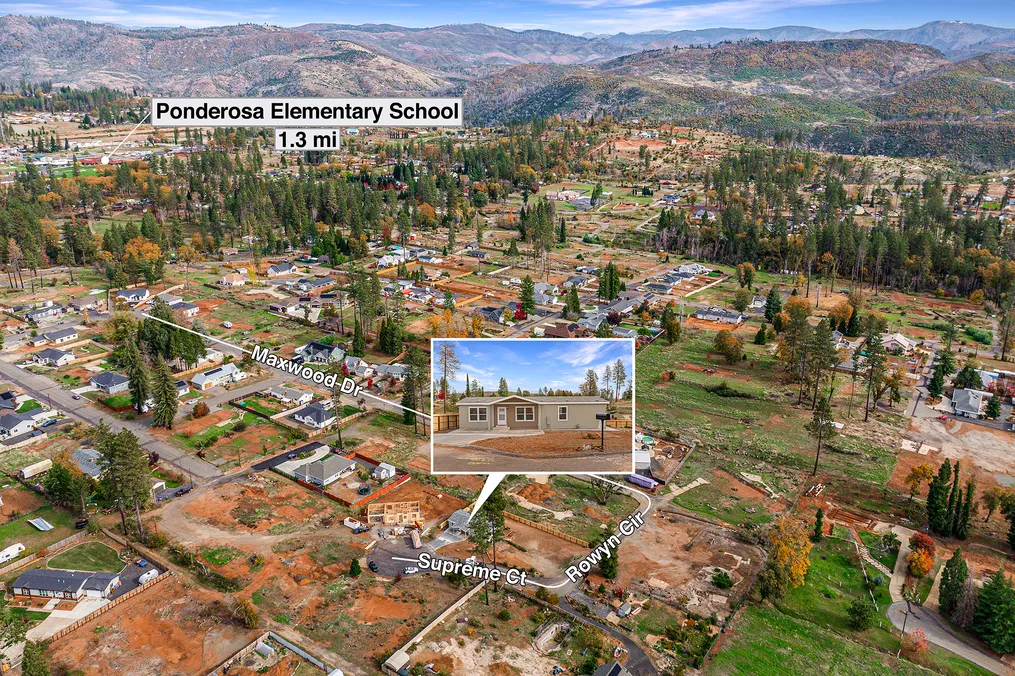 Aerial view showing home & near buy Elementary School