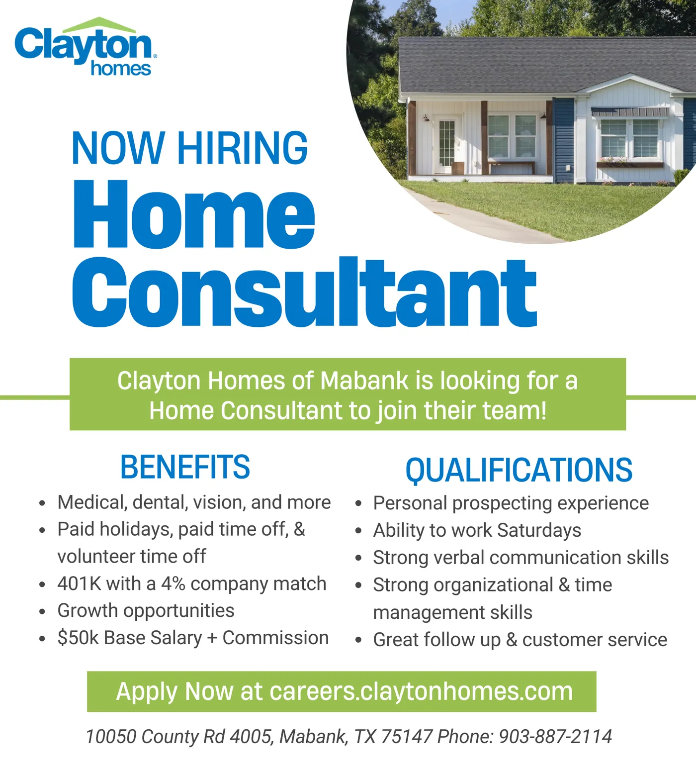 Sales Career at Clayton Homes Mabank