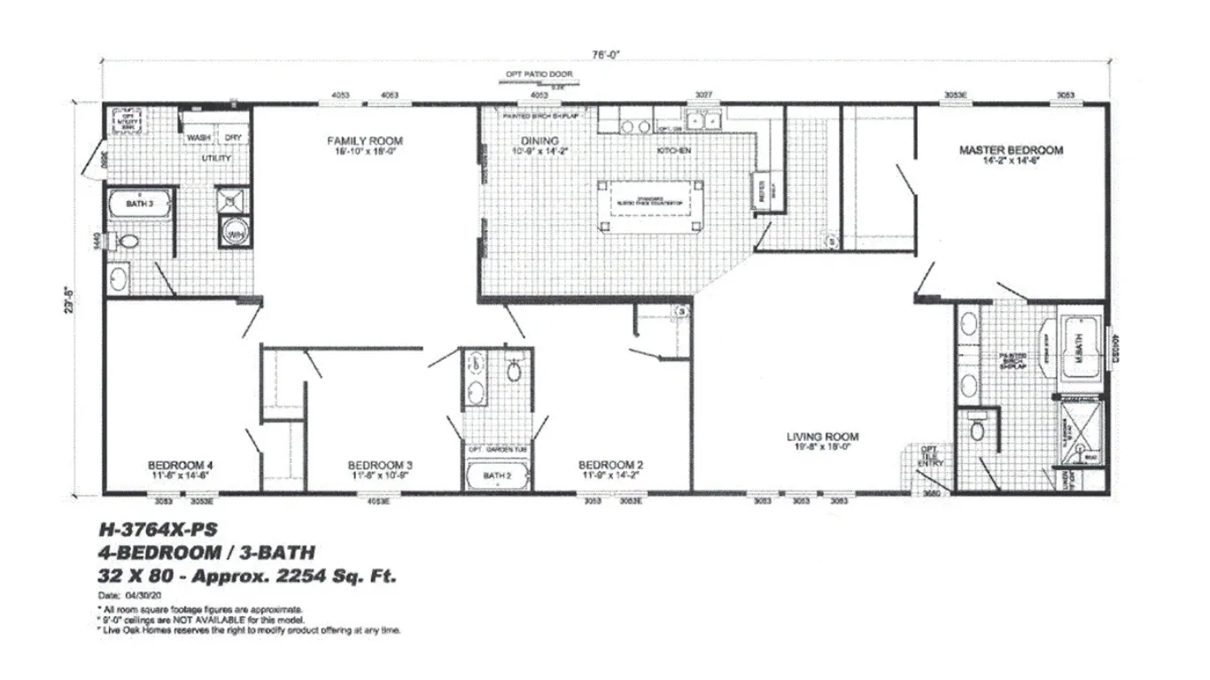 Live OAK Highlander (4 Bedroom 3 Bath Model) Flooplan