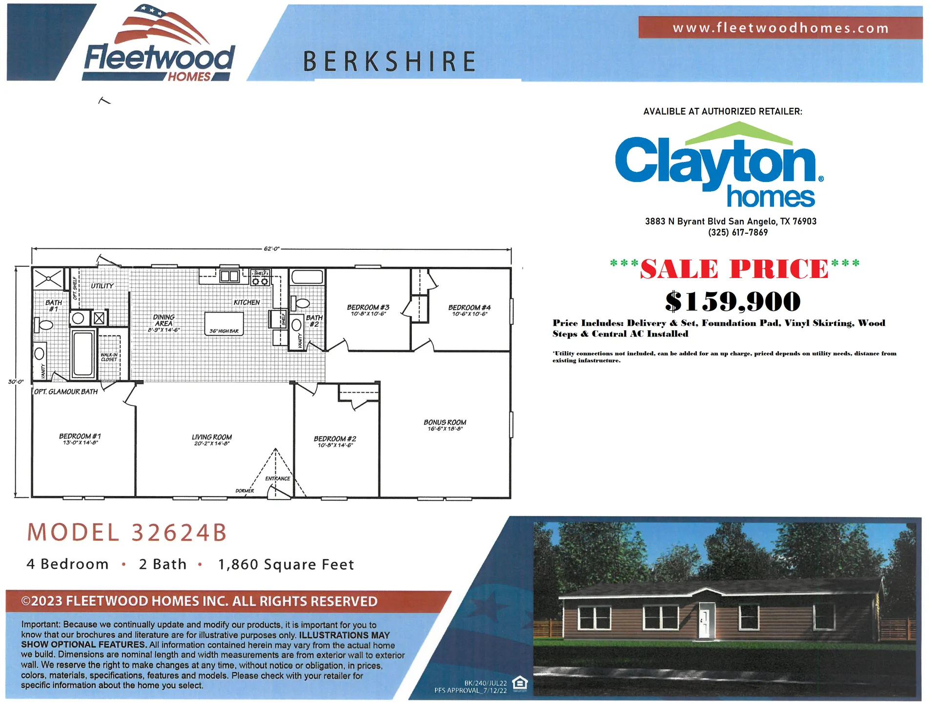 TWO Living Areas!  Berkshire 4 Bedroom Flooplan