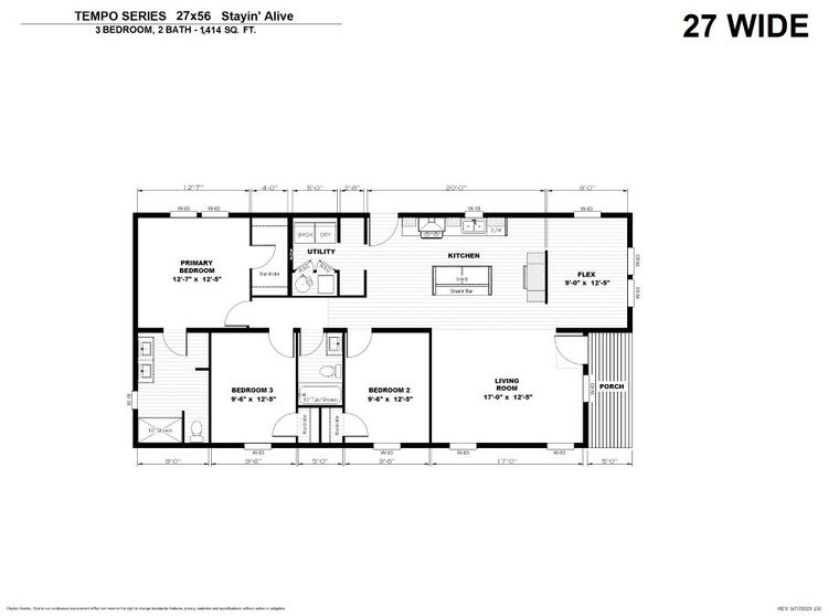 3 bedroom 2 bath 1414 sq ft