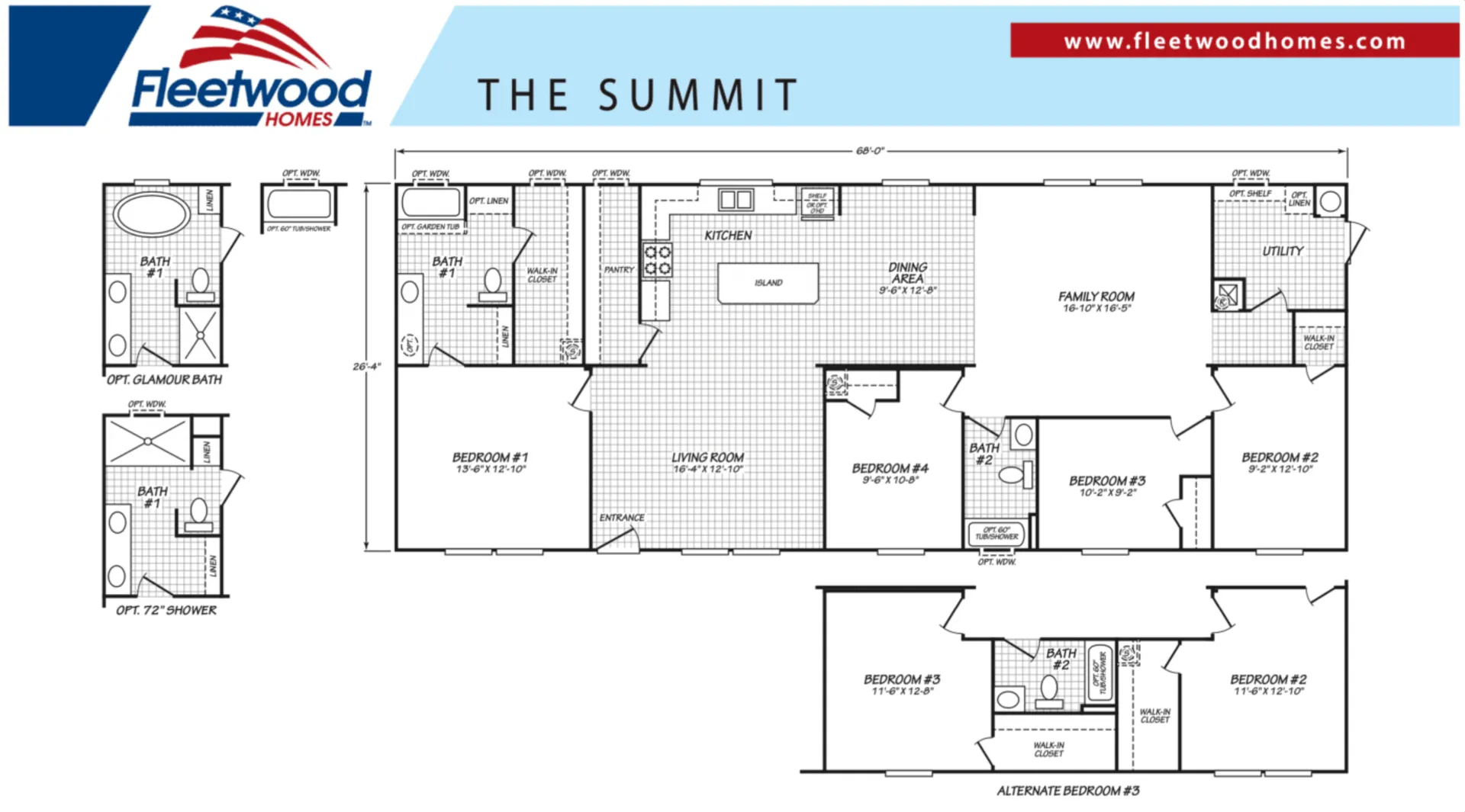 Fleetwood Summit (4 Bedroom 2 Bath Model) Flooplan