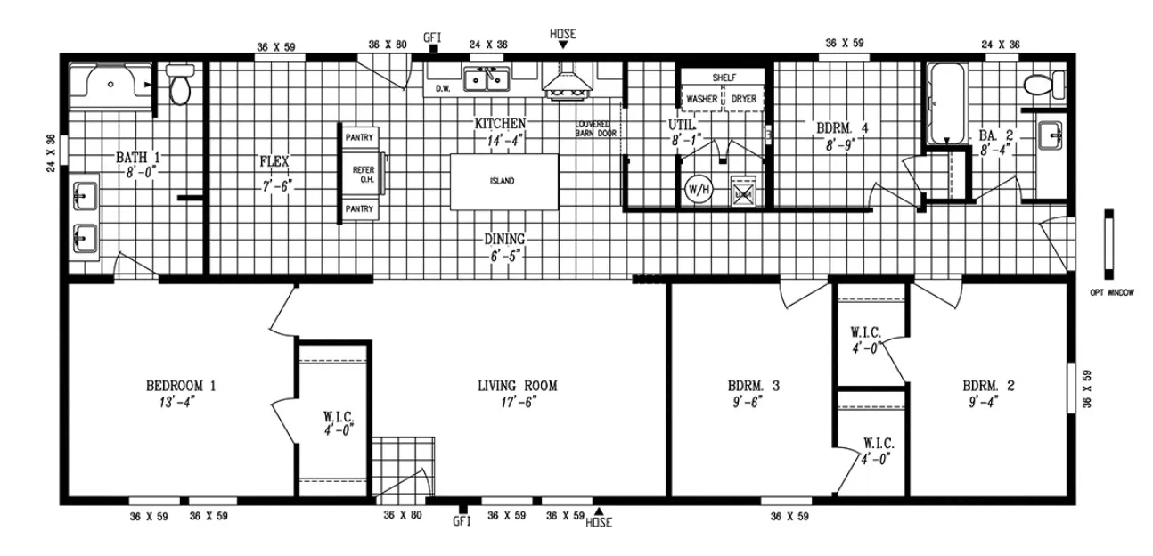 LOVELY DAY FLOORPLAN 4 bedroom / 2 bath  /  1,600 sq. ft.