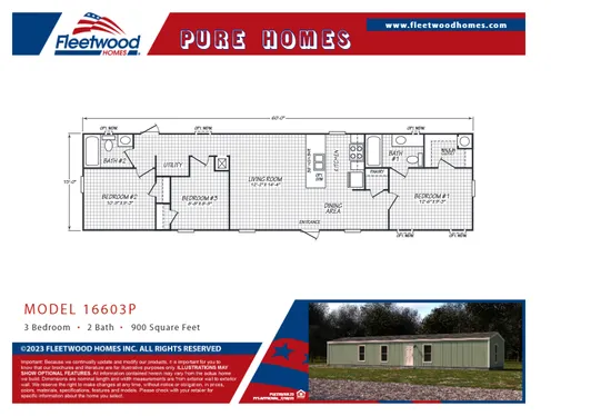 Cool floor plan with 3 bedrooms and 2 bathrooms.