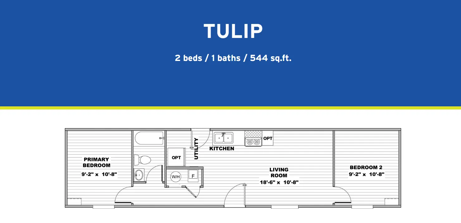 TRU Mini Tulip - 2 BED 1 Bath Flooplan