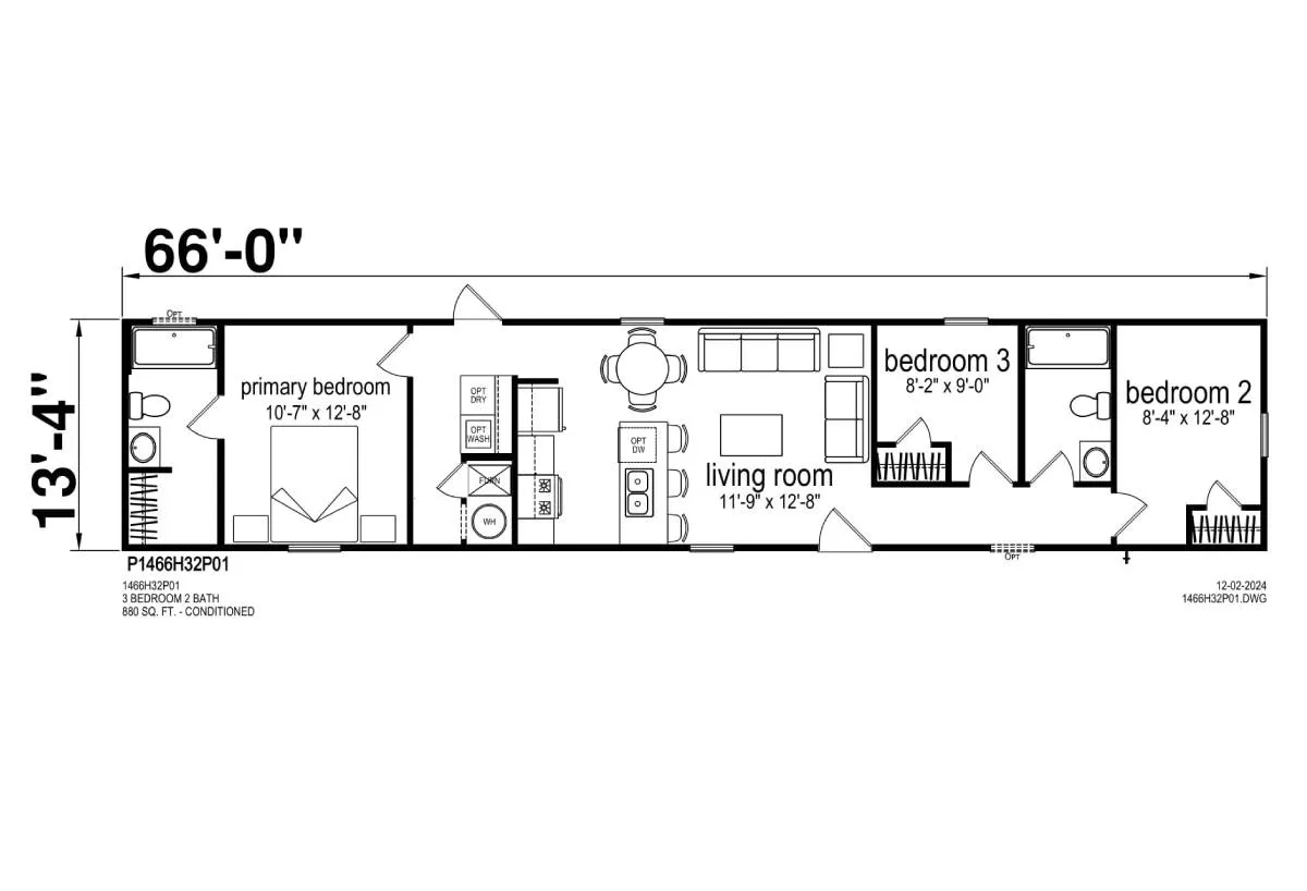 Champion Prime 14X66 3 BED 2 Bath Flooplan