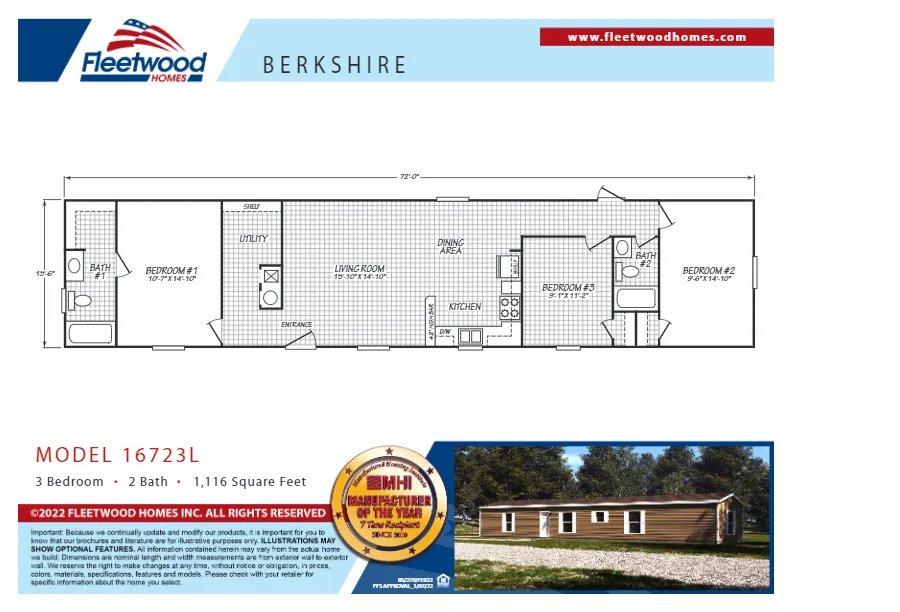 Berkshire 16X72 Flooplan