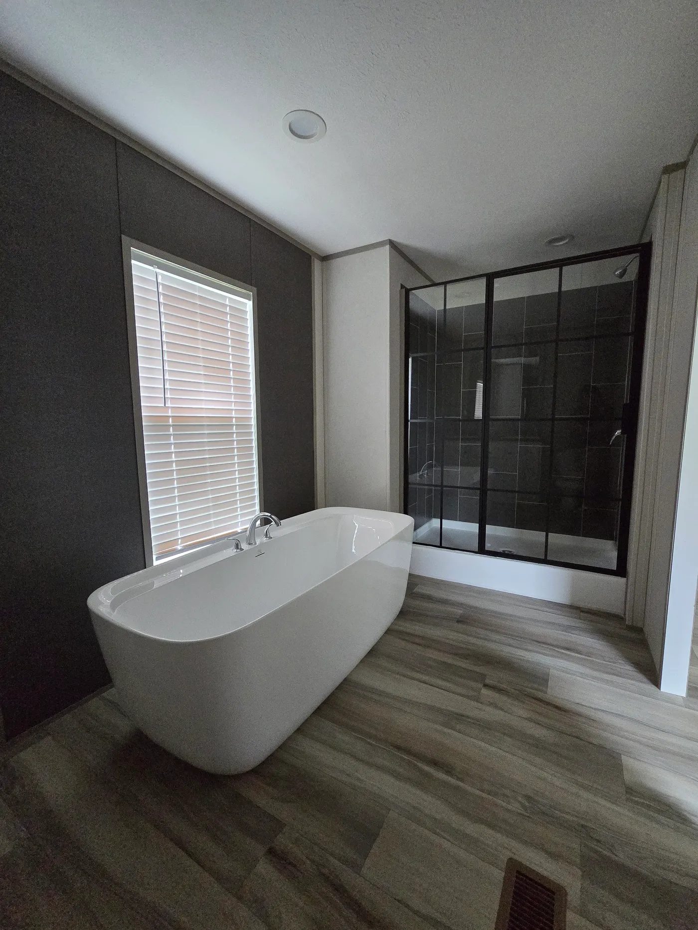 Soaker tub and oversized walk in tile shower