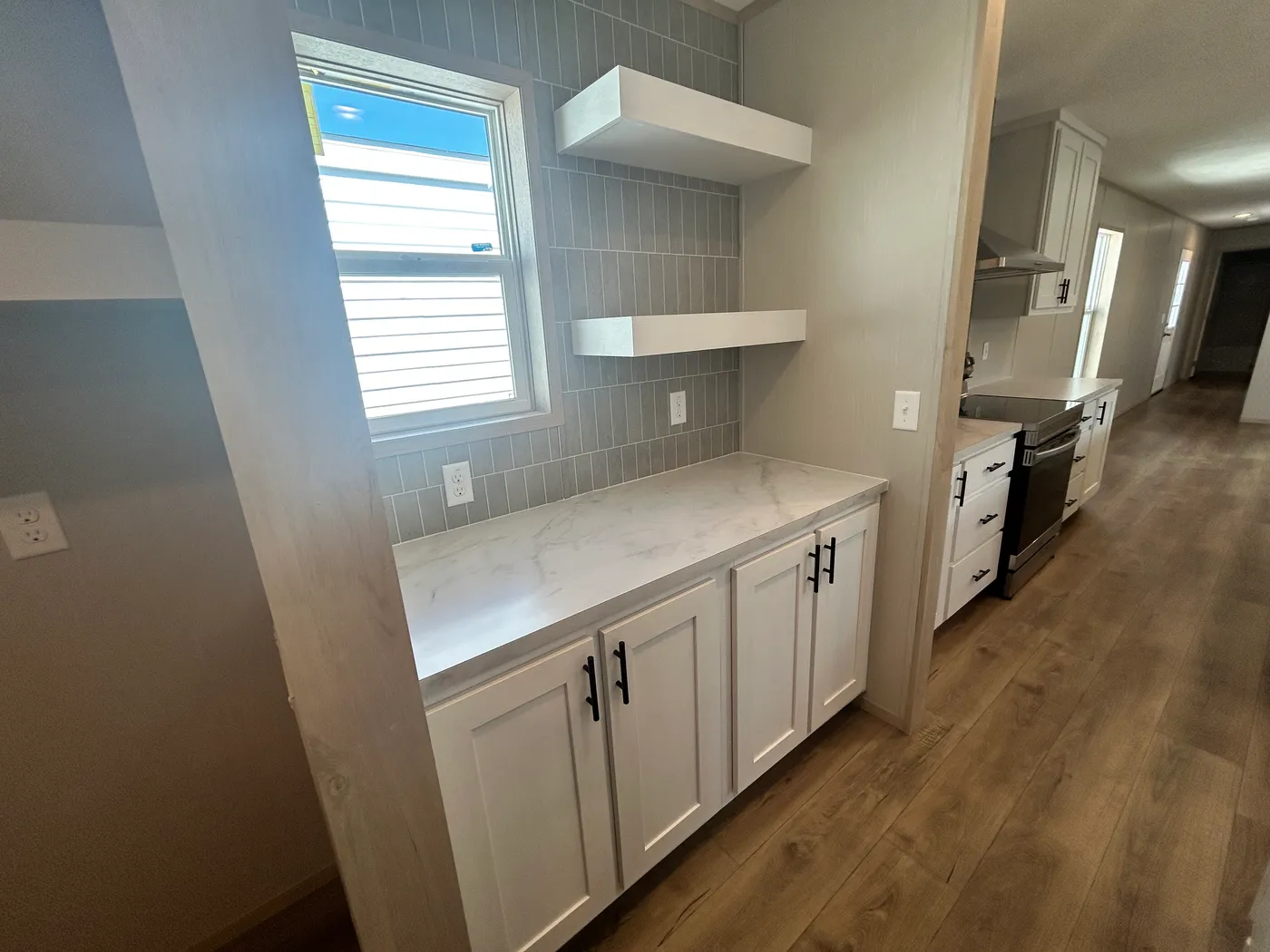 A closer look at the built-in coffee bar. 