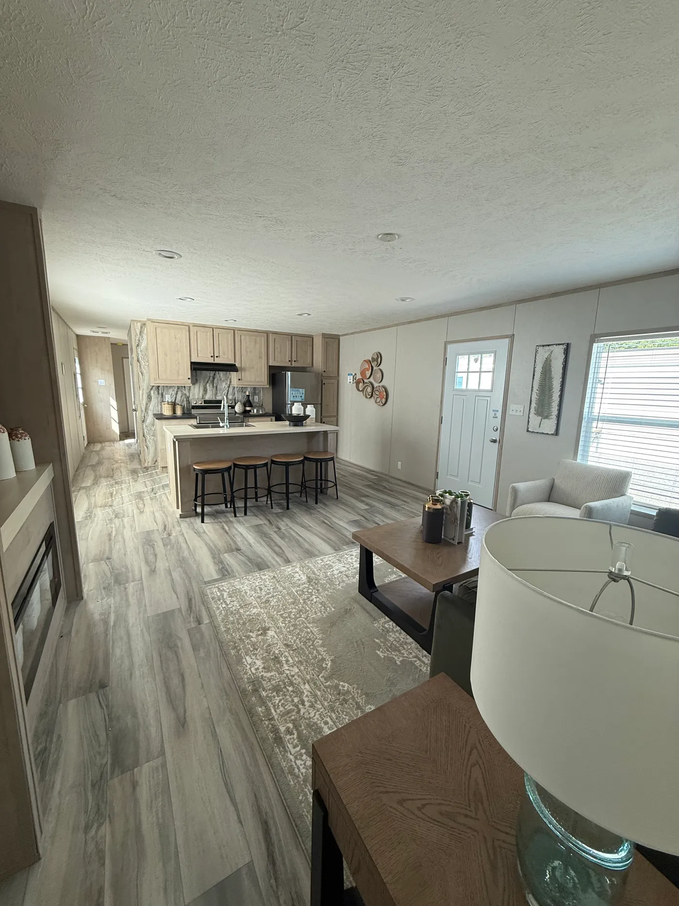 Living room looking into kitchen
