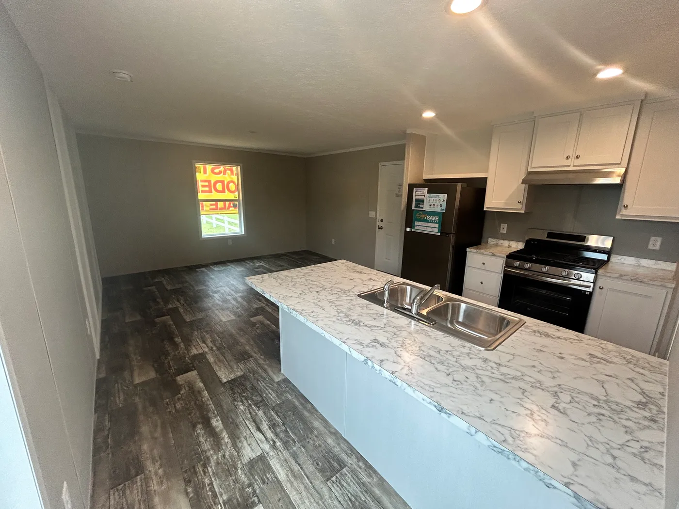 Full view of the kitchen and dining area. 