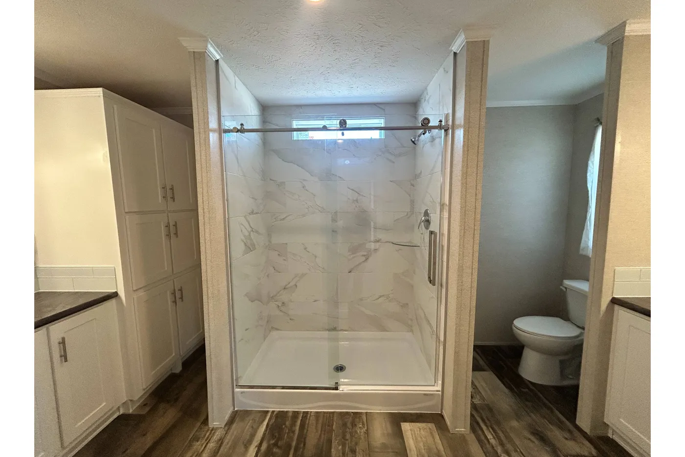 Full view of the glass shower in the main bathroom!