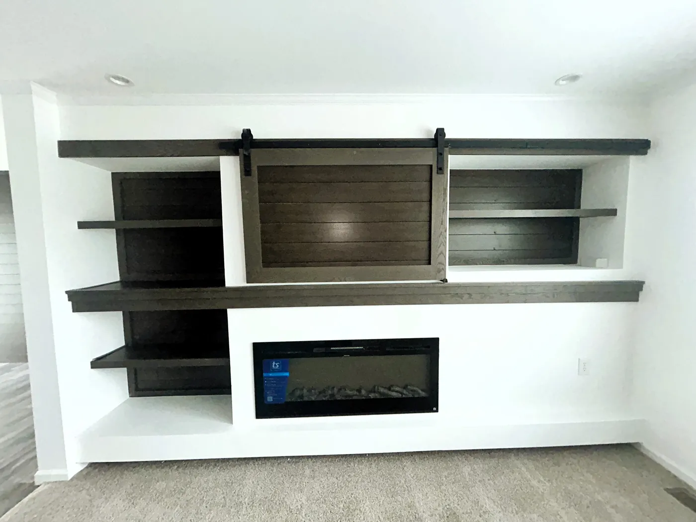Built in entertainment center, Barn door closed.  