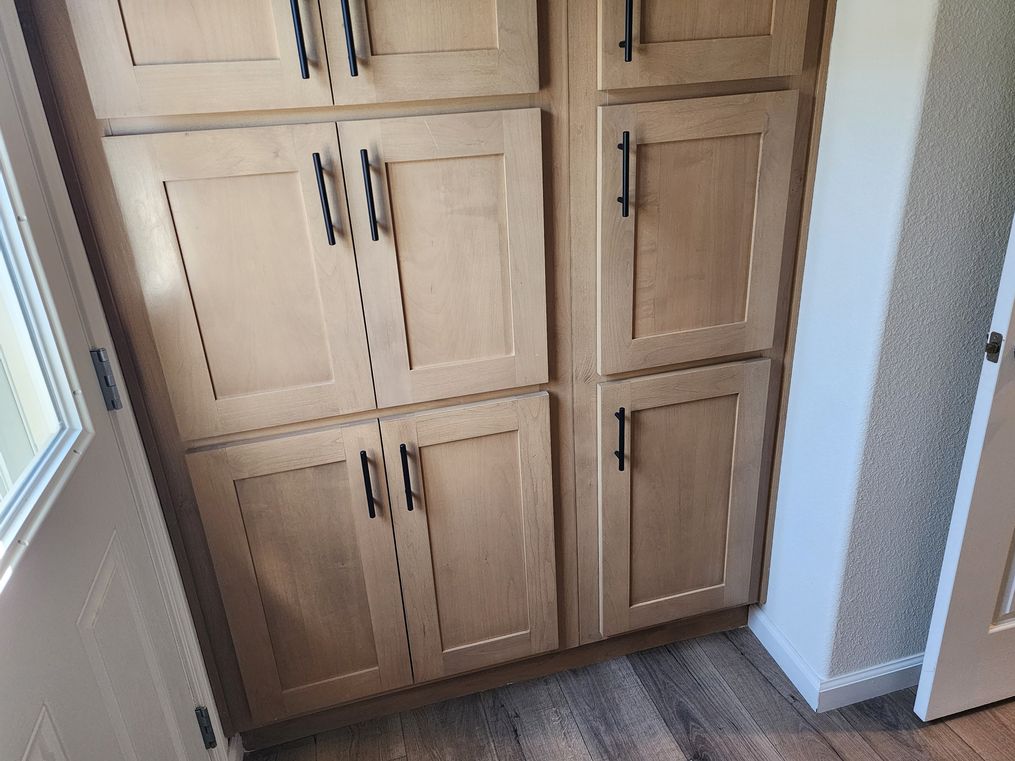 Large linen cabinets in utility room
