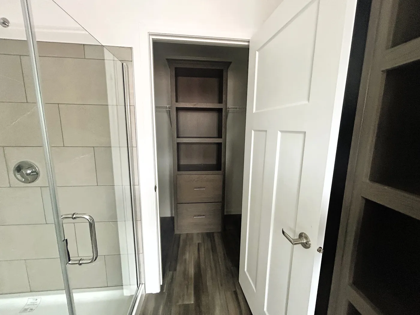 A view into the main bathroom closet. 