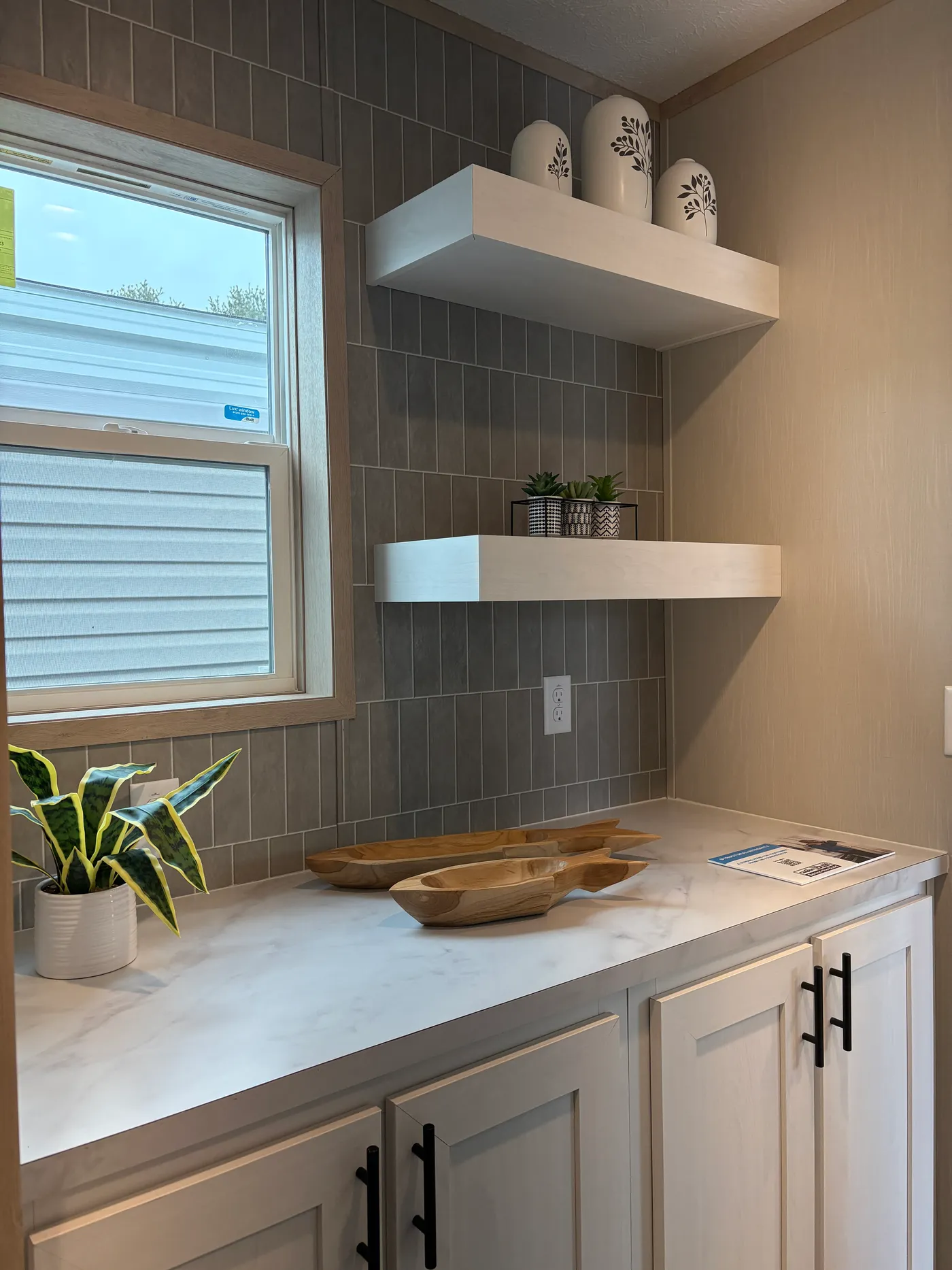 Coffee area with floating shelves