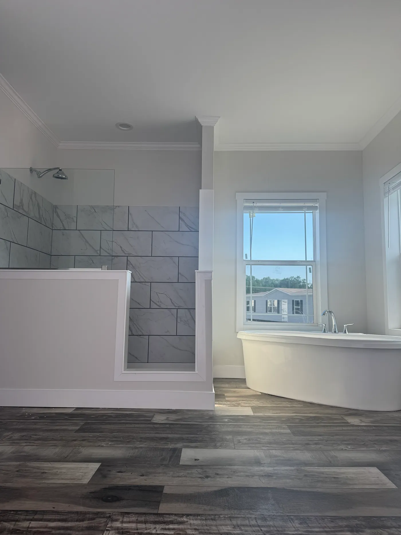 Primary Bath. 6ft Walk In Shower and Pedestal Tub