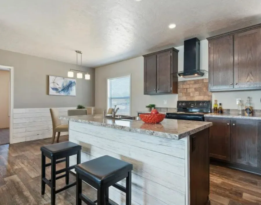 "Walnut" wood hardwareless cabinets (not pictured).