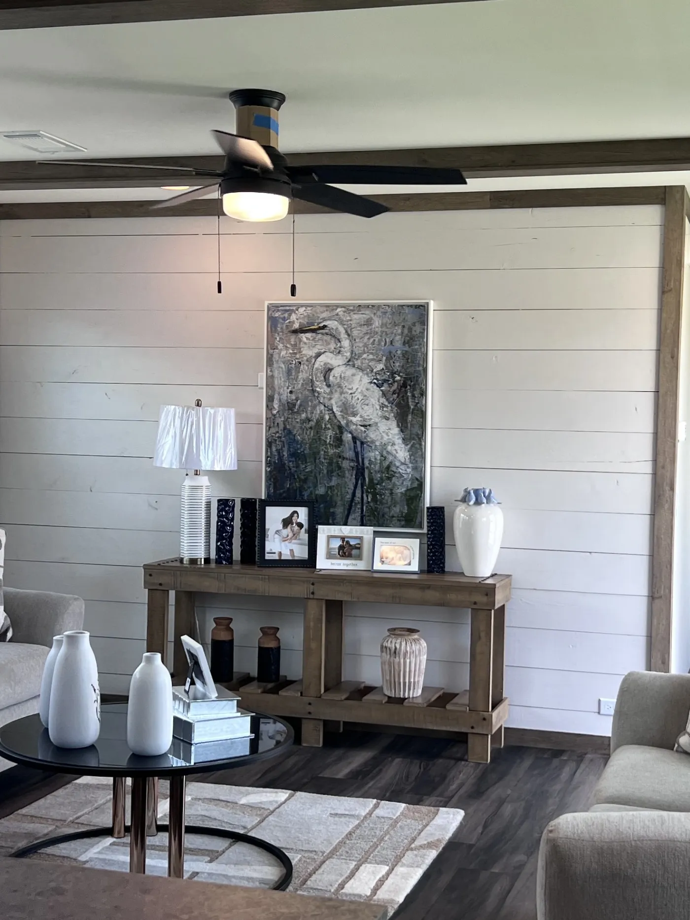 Gorgeous Living Room can fit a 100' tv here on this knotty pine wall