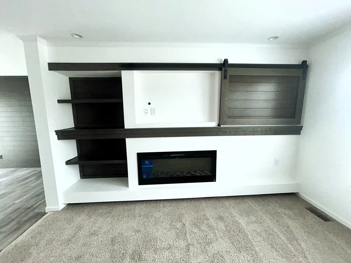 Entertainment Center, Barn door open! 