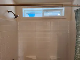 Window over shower for light and ventilation.
