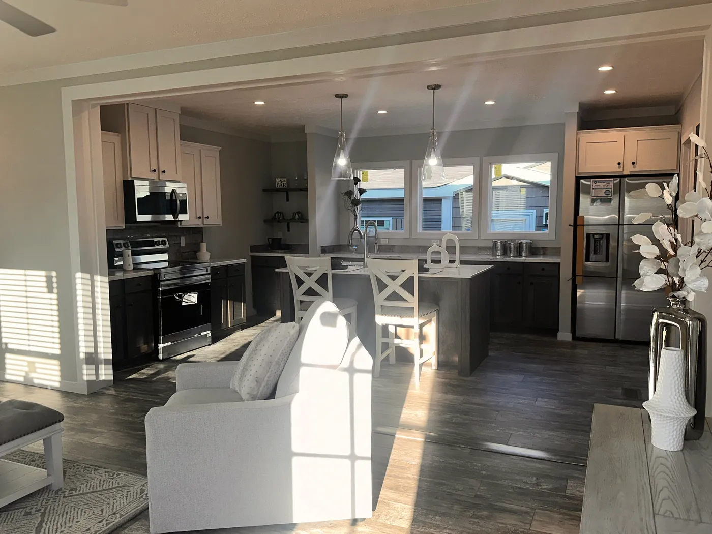 Solid surface counter. Recessed LED lighting.