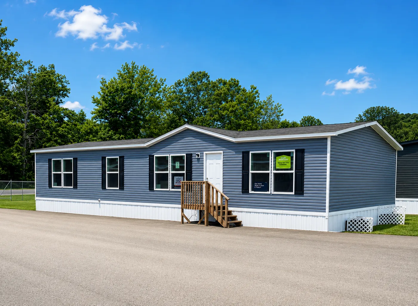 This is a shot of the exterior of the Eagle 60 Lot Model that is being sold with all furniture and appliances included.